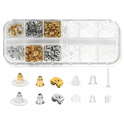 600pcs Earring Backs For Studs, 12 Styles Hypoallergenic Earring Backs Replacements, Silicone Rubber Clear Plastic EarringBackings Kit For Droopy Ears