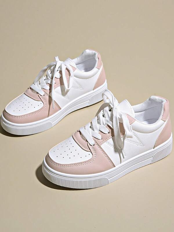Youth Sports Shoes, Girls Spring Autumn Student Lace-Up Running Casual White Sneakers, Big Kids Skate Shoes