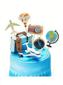 10er Set Reise Cake Toppers, Lass das Abenteuer beginnen Reise-Themen Cupcake Dekorationen, Mini Papier Koffer, Mikroflugzeug Kamera Kompass Globus, geeignet für Reise Geburtstags Tortendekoration, Geschenkpartydeko, Abschluss/Heimkehr Tortendekorationen, Herren Geburtstagstorte Deko, Erde/Geografie Themen Tortendekoration (Das Flugzeugmodell wird zufällig aus vier Stilen und Farben geliefert. Wenn Sie es nicht möchten, kaufen Sie es bitte nicht.)