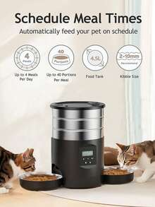 双猫自动宠物喂食器，不锈钢食物分配器，带双碗的电动动物喂食器，4.5L/152.180oz/1.19加仑大容量，适用于猫和狗，可定制喂食时间表，双电源设计，闩锁以防止食物溢出，适用于多宠物家庭 - 彩色 - 查看 6