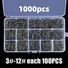 100-1000 件鱼钩 3-12# Iseni 高碳钢倒刺尖头鱼钩适用于咸水淡水钓鱼配件 - 彩色 - 查看 11