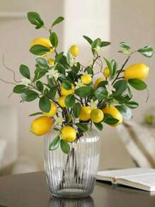 1/2Branches Artificial Plants,Artificial Lemons Branches, 8 Head Faux Lemons With Stem Fake Lemon Themed For Kitchen Decoration Party Spring Summer Decor (Yellow)