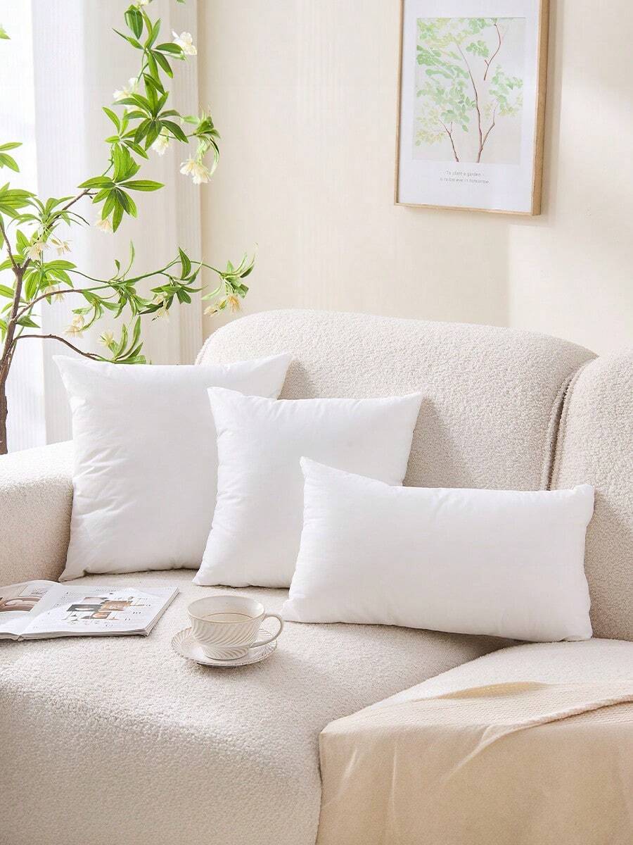 1/2/4pcs Solid Color Pillows Insert, Throw Pillow, Bedding, Soft Fluffy White Pillows, Fill For Back, Stomach Or Side Sleepers, High Rebound Polyester Fiber Filling Pillow, Halloween Decor, Christmas Decoration, For Bed, Sofa, Living Room, Halloween Gift, Bedroom Decorative Stuffer Pillow, Dorm Room Essentials College. - 白色 - 查看 1