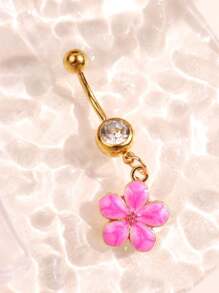 1pc Chic Flower Drip Oil Navel Ring, Simple & Versatile, Suitable For Women, Festival & Beach Vacation