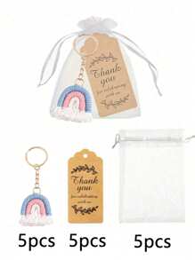30pcs/15pcs Rainbow Woven Keychain Gift Set, Including 5pcs/10pcs Handmade Keychains, 5pcs/10pcs Thank You Cards And 5pcs/10pcs Organza Bags, Bohemian Style Rainbow Woven Keychains, Suitable For Bridesmaid Gifts, Guest Favors, Birthday Parties, Baby Showers, Mother's Day Parties, Engagement Parties, Bachelorette Parties And Bar/Bat Celebrations