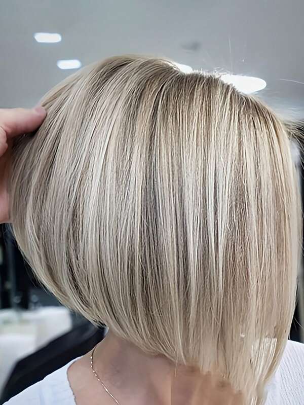 Peruca de fibra química Y2K, corte bob feminino com degradê branco e dourado, peruca curta e reta com divisão lateral, peruca de seda resistente ao calor e alta temperatura, opções populares