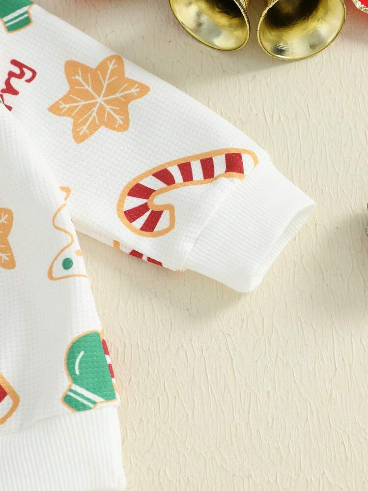 Conjunto de 2 piezas de sudadera navideña con estampado de árbol de manga larga y pantalones con bolsillo para bebé, niño y niña, ropa de otoño e invierno - Blanco - Añade 3