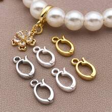 2/4/6pcs Real 18K Gold Plated Brass Oval Jewelry Clasp Buckle Spring With Ring Connectors Snap Clip Clasps For Jewelry Making DIY Crafts Findings - Multicolor - View 8