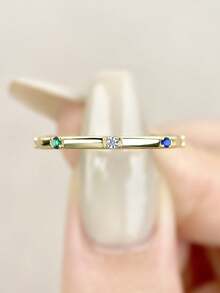 ESBERRY 1pc 925 Sterling Silver Minimalist Cute Rainbow Ring, Rhodium Plated, Suitable For Women's Daily Wear, Exquisite Jewelry Gift - Gold - View 4