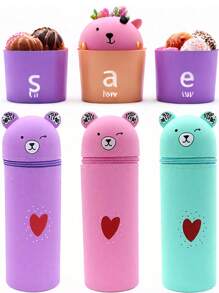 1 pièce Étui à crayons mignon : Étui à crayons en silicone souple 2-en-1, porte-stylo de dessin animé, boîte à crayons rétractable, couleur adorable, tasse à stylo créative en forme d'ours, organiseur de maquillage, sac à crayons portable en silicone, fournitures pour étudiants, retour à l'école, fournitures scolaires, trousse à crayons, sac d'école