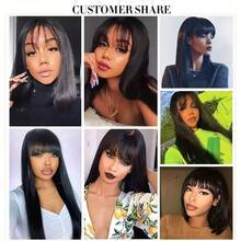 Guleless Wig 40inch Long Silky Straight Wigs With Bangs Full Machine Made Glueless Human Hair Wigs With Bangs Human Hair - 自然色&黑色系 - 查看 7