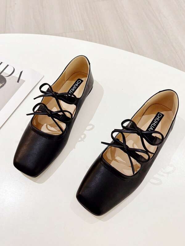 Vintage Mary Jane Shoes For Women, Square Toe Shallow Soft Flat, French Style Suitable For Skirts, Plus Size 41-43