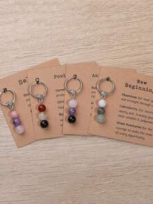 1 pieza Llavero de cristal natural, para nuevos comienzos, llavero de piedra curativa para aliviar la ansiedad, curación de cristales, regalo de fiesta o graduación para mujeres