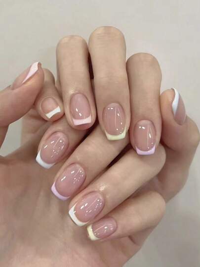 10 件 XS/S/M 杏仁形粉色透明白色法式渐变法式中性指甲日式风格按压指甲杏仁形按压指甲超短指甲用品假指甲艺术短指甲凝胶指甲贴纸指甲套装指甲套装礼物创意给孩子装扮配件和 1 个迷你指甲锉和 1 片粘性标签