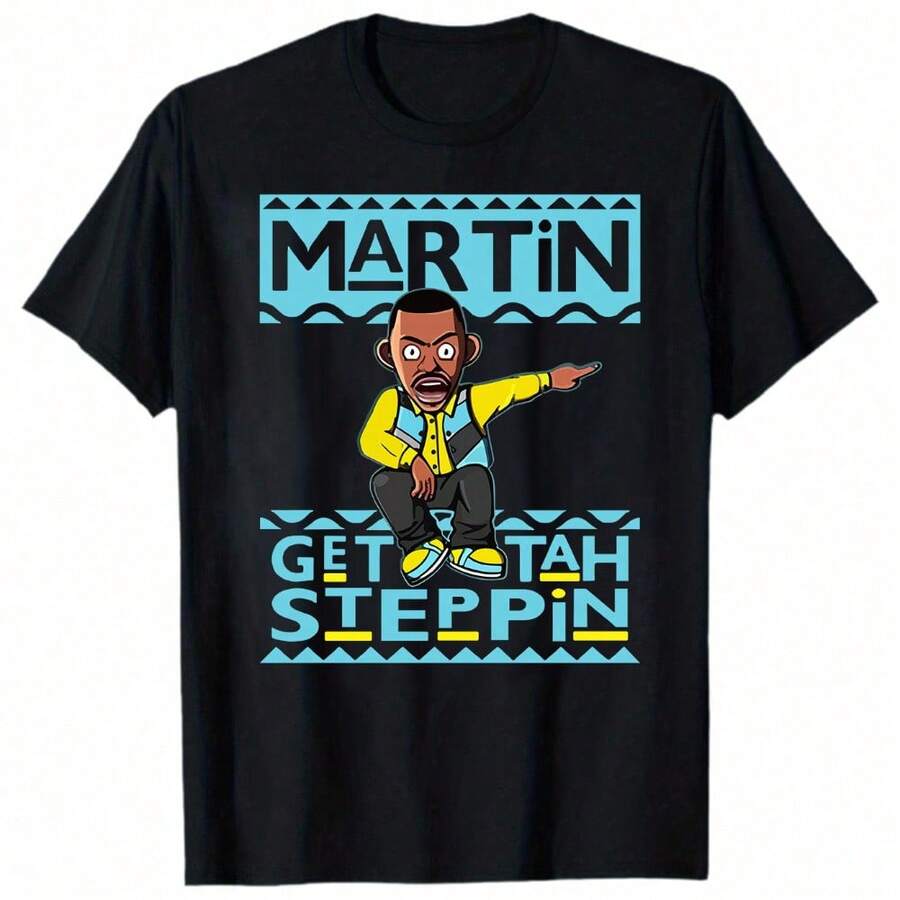 Get Tah Steppin Men's Round Neck Short Sleeve T-Shirt Casual T-Shirt   As Present - 黑色 - 查看 1