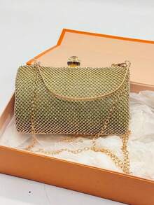 TOREBKI WIECZOROWE ZE STRASSEM DLA DAMSKICH. ELEGANCKIE TOREBKI Z ŁAŃCUCHAMI. TOREBKI SPORTOWE NA ŚLUBY I IMPREZY. PROJEKTOWANIE MODY. - Złoto - Zobacz 1