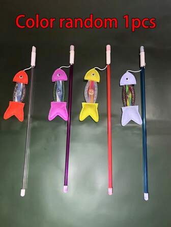 1pc Handmade Colorful Fish With Bell Random Cat Teaser Wand, Suitable For Cats, For Cat Playtime And Entertainment