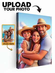 Catygift Custom Cartoon-Style Canvas Print With Uploaded Photo, Personalized Family Photo Canvas, Unique Gift For Mom, Dad, Anniversary, Home Decoration - As Shown - View 2