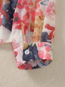 Women's All-Over Floral Print Long Sleeve Blouse - Front Button Shirt Top For Festival, Evening Date Night, Travel & Daily Wear, Versatile All-Season