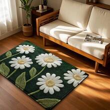 1pc Soft White Flower Print Faux Lambswool Bathroom Mat, Kitchen Rug, Doormat - Super Plush Microfiber, Suitable For Kitchen And Bathroom, Decorative Doormat
