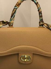Women's Elegant Gold Padlock Closure Quilted Handbag With Matching Silk Scarf