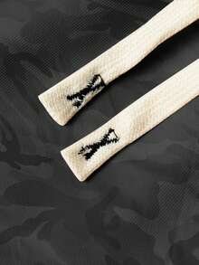 [Spring & Summer] Men's Casual Cargo 3/4 Pants, Summer Drawstring Waist Big Pocket Letter Patch Sporty Pants - Black and White - View 5