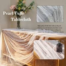 1pc Pearl Chiffon Table Runner, Elegant & Romantic Design, Suitable For Multiple Occasions