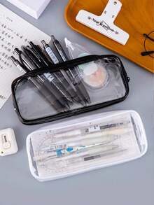 1pc PVC Pencil Case, Transparent Plastic Student Stationery Pouch With Large Capacity, Suitable For Girls INS Style Back To School,Pencil Pouch,School Bag - View 5