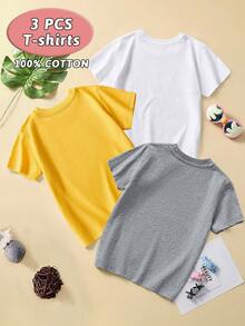 3pcs/Set Young Boy Casual Short Sleeve T-Shirt Top, Cartoon Excavator Print, Fashion Summer - Multicolor - View 3