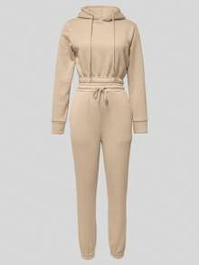 Bequemer Kapuzenpullover und Jogginghose Set in Unifarbe mit Kordel