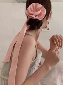 1 Stück Großes Blumen-Scrunchie mit Band, weiches süßes Haar-Accessoire für Dutts, Sommer-Haargummi, Pferdeschwanzhalter, elastisches Haarseil