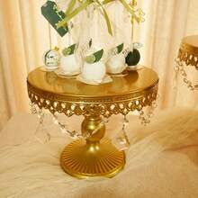 Gold Cake Stand Set Of 6 With Crystal Pendants – Perfect For Weddings, Birthdays, Baby Showers, And Outdoor Events Like Picnics & Camping Parties - 金色 - 查看 4