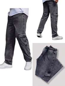 Cargo Pants Skate Khaki Streetwear Retro 6 Bags Aesthetic Pinterest Tumblr Cuffless - Xám - Xem 1