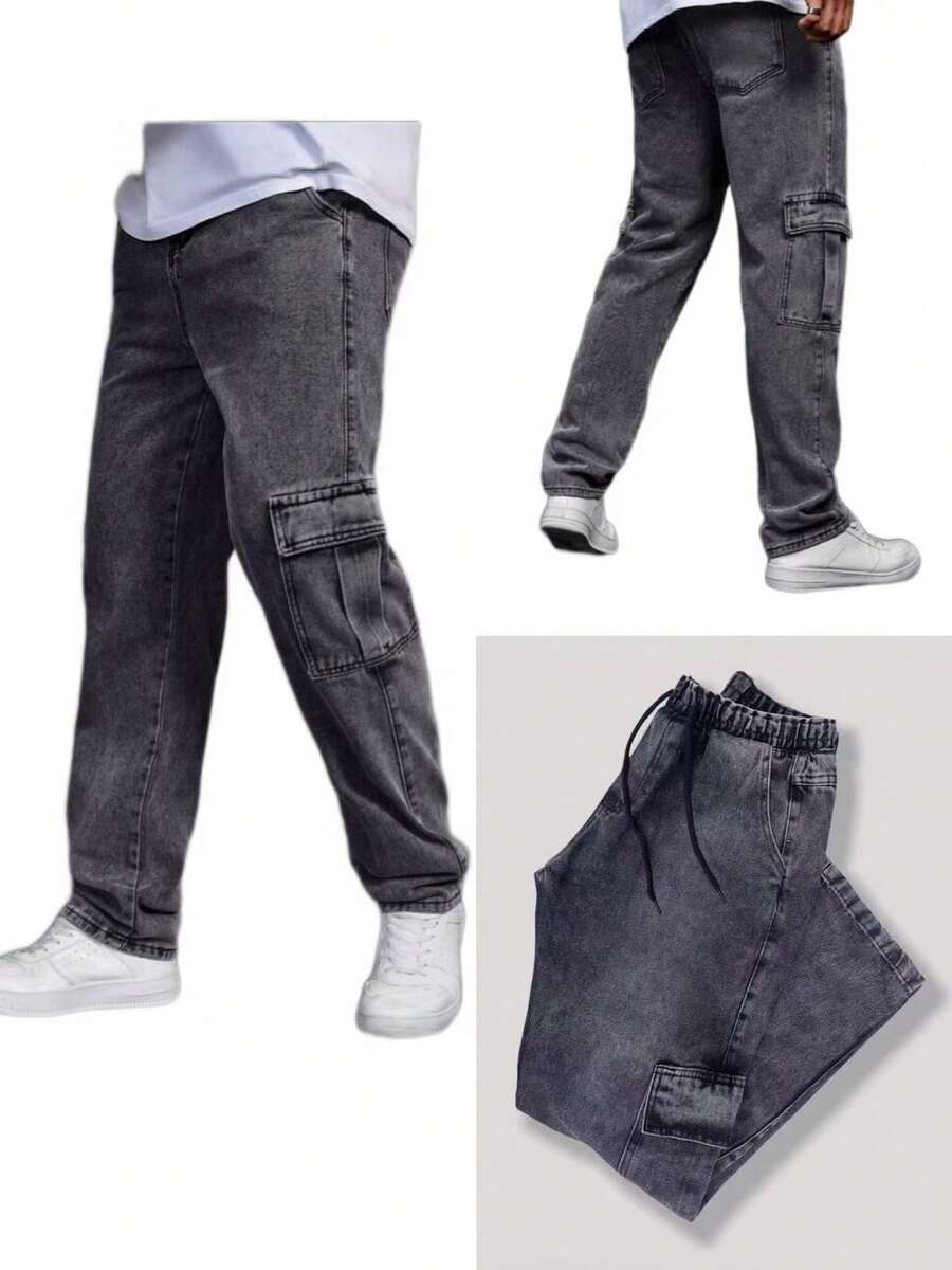 Cargo Pants Skate Khaki Streetwear Retro 6 Bags Aesthetic Pinterest Tumblr Cuffless - Xám - Xem 1