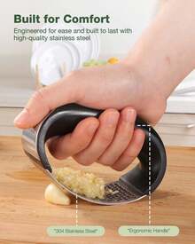 Vantic Garlic Press Rocker - Stainless Steel Garlic Mincer Garlic Crusher, New Innovative Garlic Chopper With Peeler And Scraper For Smash Garlic - màu đen - Xem 7