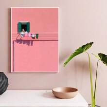 1pc On The Pink - Walled Windowsill, Clothes Are Hung, And Someone Stands. Prints Canvas Painting "Scene Of Clothes Hung On Pink - Walled Windowsill" Decor For Bedroom ,Living Room ,Office Room ,Wall Decor