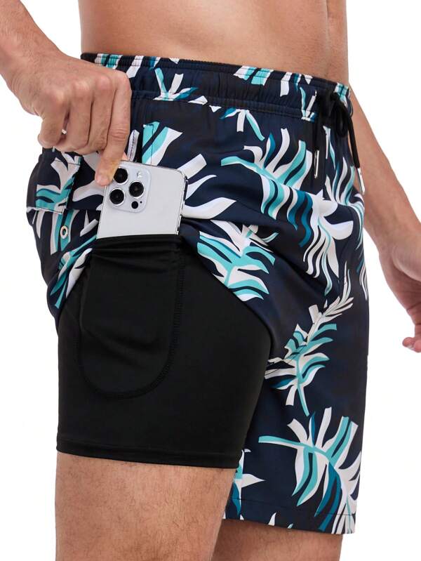 Shorts de verano nuevos para hombres de secado rápido con estampado, shorts de playa de seda de leche con forro, bañadores, hawaianos