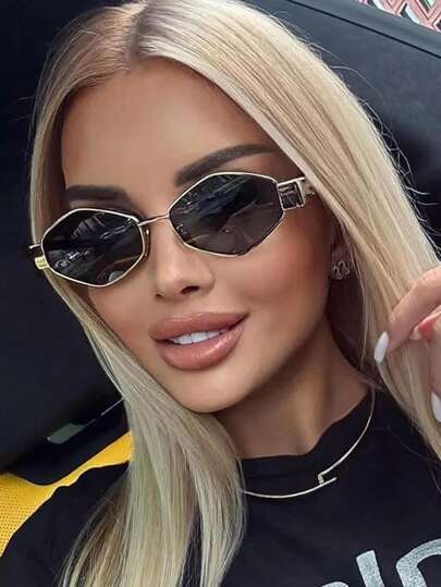 Diamond Shaped Personalized Metal Small Frame Y2K Fashion Glasses, PC Polymer Lenses, Anti Reflection, With Polarization Function, Suitable For Women, Elegant Street Photography And Holiday Fashion