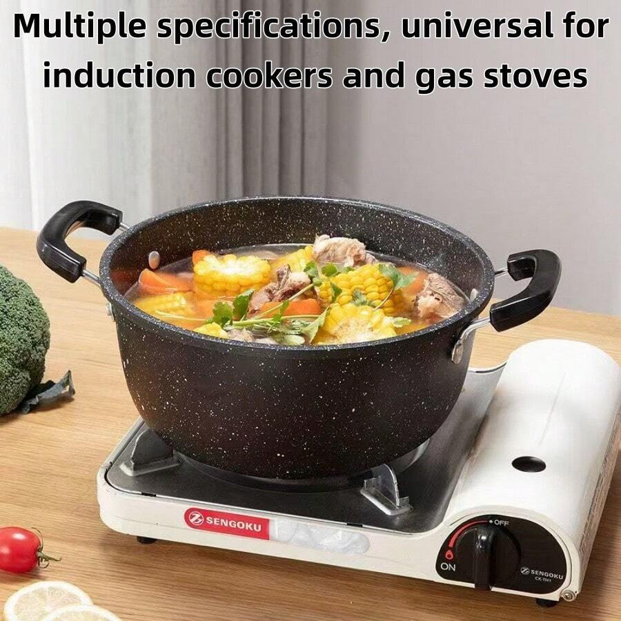 1pc Non-Stick Soup Pot With Lid, Large Capacity Non-Stick Pot, Dual-Use Stewing Pot And Frying Pan, Stockpot And Braiser, Compatible With Induction Cooktop And Gas Stove, Comes With Random Color Soup Ladle