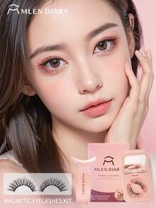 Mlen Diary Magnetic Eyelashes Set, 7-12mm Reusable Fake Lashes, No Eyeliner Needed, Upgraded 3D Dual Magnetic Eyelashes, Portable Glue-Free Lash Clusters, Create A Lightweight Natural Makeup Look (Sweet Cat Style) - Natural Lashes - View 2