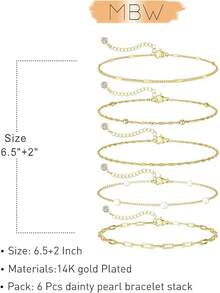 MBW Gold Bracelets Women, Dainty 14K Gold Plated Bracelet Stack Beaded Chain Bracelet Set Thin Small Cute Paperclip Bracelets Fashion Waterproof Jewelry Gold Accessories Women - 風格8 - 查看 5