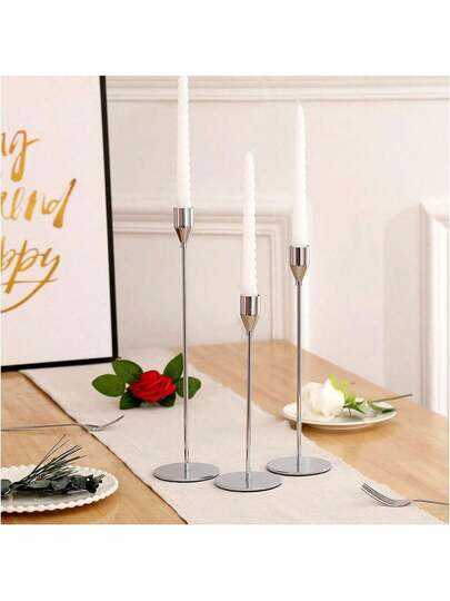 3 件/套高蜡烛烛台，铁制锥形烛台，适用于婚礼、餐厅、派对、壁炉装饰烛台，餐桌装饰柱状烛台，适用于婚礼、家居装饰、节日派对装饰、乔迁礼物