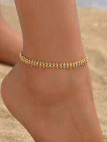 1 Pc Women Multicolor Beads Summer Anklet, Fashionable Ins Style, Suitable For Beach, Vacation, Daily Wear - Multicolor - View 1