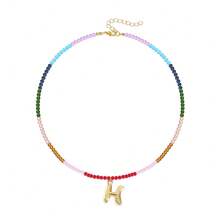 TUANZISP 1pc Women's Colorful Beaded Letter Pendant Necklace, Delicate Unique Design, Sweet Cool Style, Layered Beaded Necklace, Fashion Versatile Casual Jewelry Gift For Women, Birthday, Valentine's Day