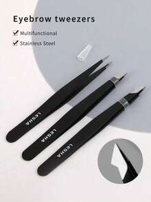 专业眉毛镊子套装，3 件不锈钢精密镊子，多功能镊子，男女适用