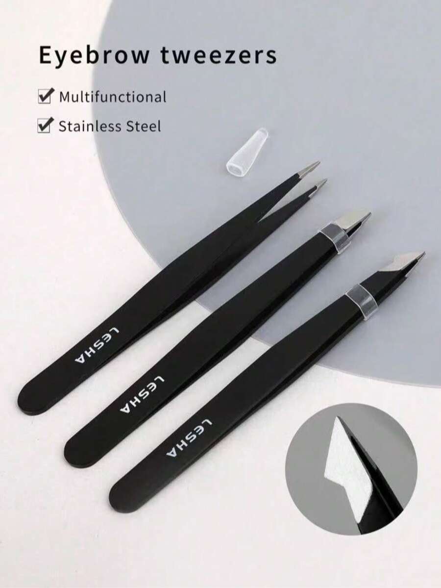 专业眉毛镊子套装，3 件不锈钢精密镊子，多功能镊子，男女适用