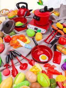 一套儿童厨房玩具套装，适合女孩烹饪、切水果、做饭等，包含厨房用具，儿童模拟教育角色扮演游戏。 - 彩色 - 查看 3