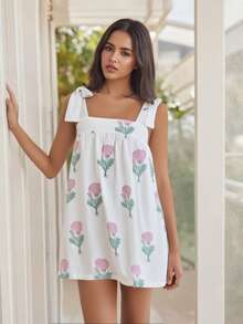 Women Sleeveless A-Line Dress Summer Casual Floral/Stripe Print Tie Up Straps Loose Party Dress For Beach Streetwear - Hồng - Xem 5