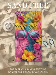 1 Peça Toalha de Praia Estampada, Toalha de Natação com Padrão de Óculos da Moda, Toalha de Microfibra Macia e Absorvente, Adequada para Banheiro, Natação, Fitness, Yoga, Leve e Portátil, Proteção contra Vento e Sol, Ideal para Viagens e Férias de Verão, Disponível com ou sem Bolsa de Armazenamento, Tamanho Recomendado Regular e Grande (Tamanho Pequeno 35*75cm, Recomendado 150cm e Acima) - Multicolorido - Visão 5