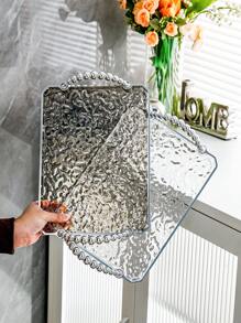 1 件带手柄的矩形托盘，轻巧奢华风格，亚克力材质，耐用，蛋糕盘，可容纳茶杯、玻璃杯、餐具，商用矩形水果托盘，透明水波纹 - 透灰 - 查看 9